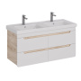 Тумба Lemark OLIVIA 125см под 2 раковины, подвесная,4 ящика, цвет корпуса: Дуб кантри, цвет фасада: Белый глянец