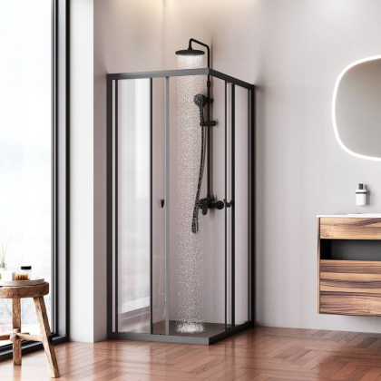 W87G-403-10080-BТ Sunny Душевое ограждание прямоугольное, раздвижные двери 100x80 черный,стекло прозрачное