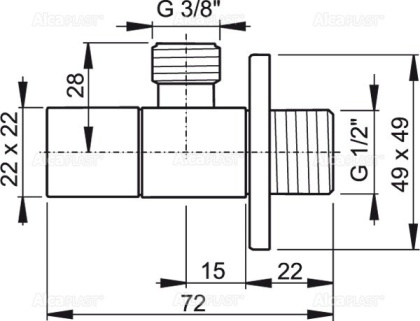 Угловой вентиль 1/2"×3/8", квадратный