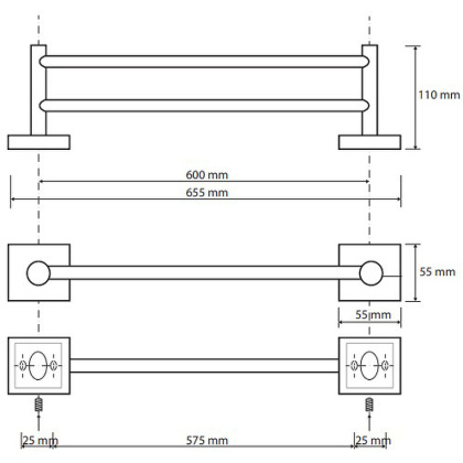 Двойной держатель полотенца 655мм