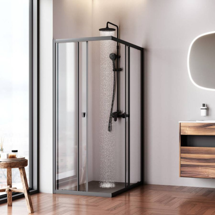 W87G-403-12080-BТ Sunny Душевое ограждание прямоугольное, раздвижные двери 120x80 черный,стекло прозрачное