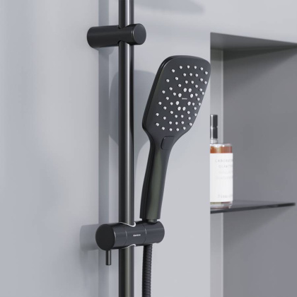 931000300 Eclipse, душ. система: верхний душ 220мм, ручн.душ 3 ф-ии 120 мм, штанга 1010 мм, Черный