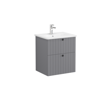 Тумба с раковиной Vitra Root Groove 60 см с круглой раковиной, 2 ящика, матовый серый