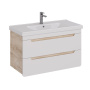 Тумба Lemark OLIVIA 100см под 1 раковину, подвесная, 2 ящика, цвет корпуса: Дуб кантри, цвет фасада: Белый глянец