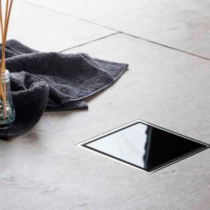 13000090 Точечный трап 150х150 мм Confluo Standard Black Glass 2, чёрное стекло, с рамкой Исполнение: Хром 