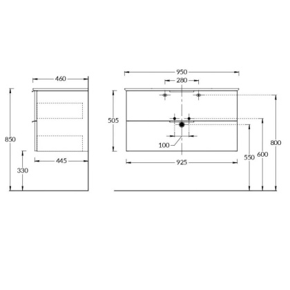 Тумба PIANO Forte подвесная с ящиками 95, дымчатый вяз PI.F.95\OLM