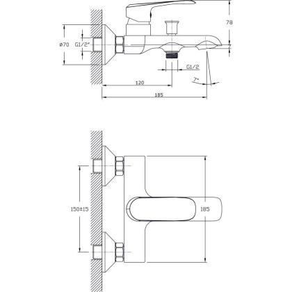 Смеситель для ванны с коротким изливом  RUSH Gozo (GZ3735-44)