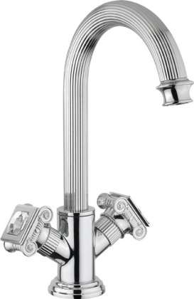 OLIMP-LS2-03/24-Sw Смеситель на раковину с донным клапаном, золото, ручки Swarovski