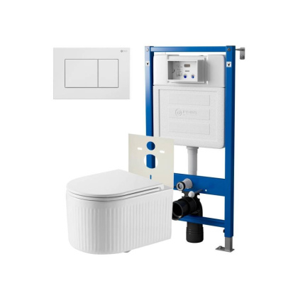 Сет: Система инсталляции Point Элемент для подвесного унитаза PN45120 + Клавиша смыва для инсталляции Point Ника, белая, PN44081W + Унитаз подвесной Point Деметра безободковый, белый, сиденье дюропласт, микролифт быстросъемн PN41121