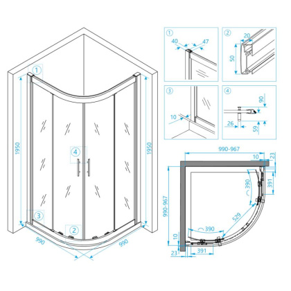 Душевой уголок RGW Hotel HO-51 100x100 профиль Хром стекло прозрачное