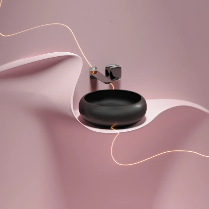 Умывальник чаша накладная круглая (цвет Черный Матовый) Element 360*360*120мм