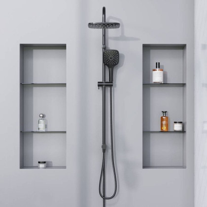 931000300 Eclipse, душ. система: верхний душ 220мм, ручн.душ 3 ф-ии 120 мм, штанга 1010 мм, Черный 931000300 Eclipse, душ. система: верхний душ 220мм, ручн.душ 3 ф-ии 120 мм, штанга 1010 мм, Черный