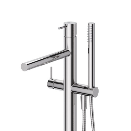 LEAF-VDP-L-PO Напольный смеситель для ванны и душа однорычажный в комплекте с ручным душем и шлангом, исполнение Gold PVD