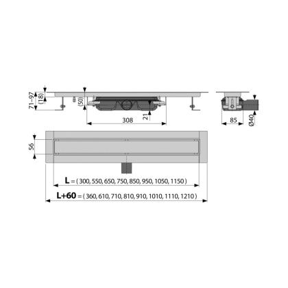 Водоотводящий желоб без порогами с решеткой под кладку плитки