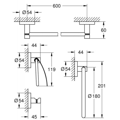 Набор аксессуаров GROHE Essentials (4 предмета), хром (40776001)