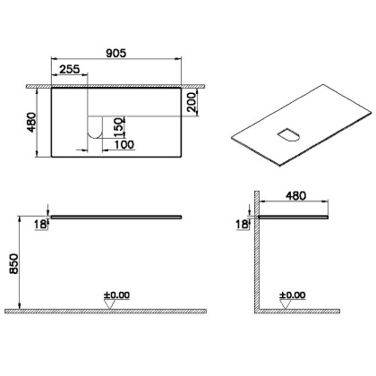 Столешница 90 см, левосторонняя, черный дуб