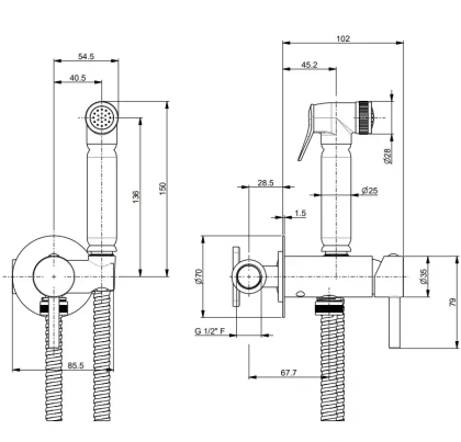 Смеситель с гигиеническим душем NOTA  встроенного монтажа, хром