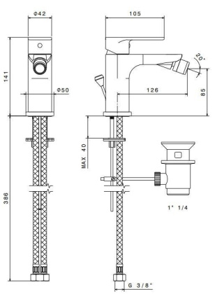 Смеситель для биде PIANO однорычажный с донным клапаном, хром глянец