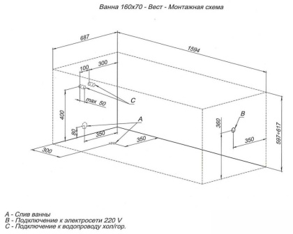 Акриловая ванна Aquanet West 160x70